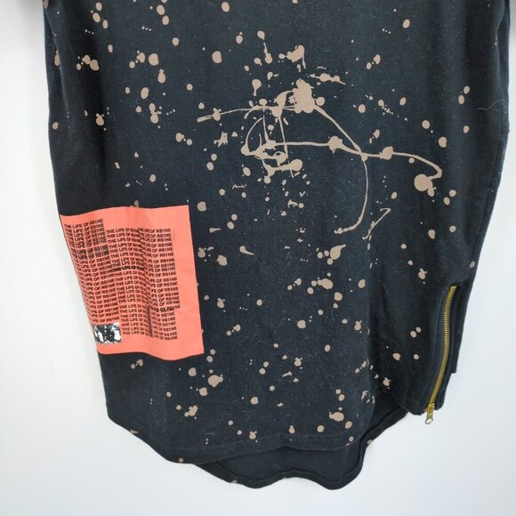 Rise As 1ne Men Small Colored Paint Patched Zipper Yeezy Longline T Shirt Black - Picture 5 of 13